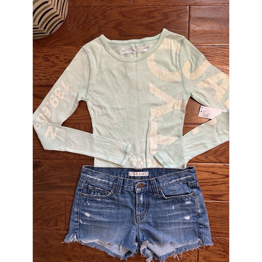 NWT Silence + Noise Womens Mint Green Tokyo Japan Graphic 100% Cotton Top S